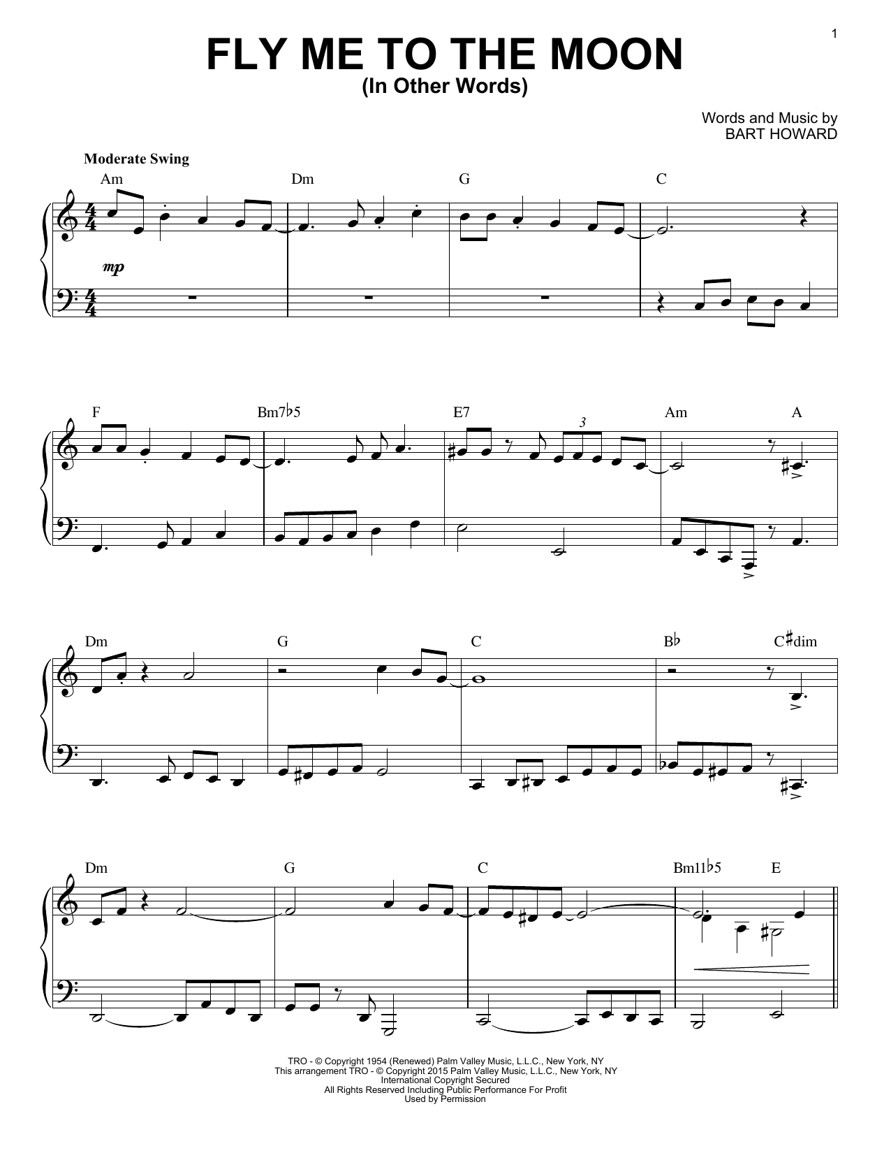 Download Tony Bennett Fly Me To The Moon (In Other Words) Sheet Music and learn how to play Piano PDF digital score in minutes
