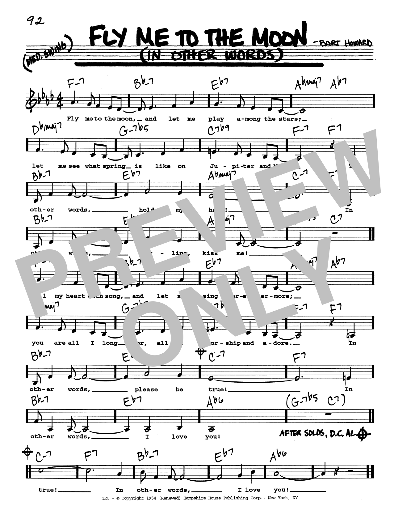 Download Tony Bennett Fly Me To The Moon (In Other Words) (Low Voice) Sheet Music and learn how to play Real Book – Melody, Lyrics & Chords PDF digital score in minutes