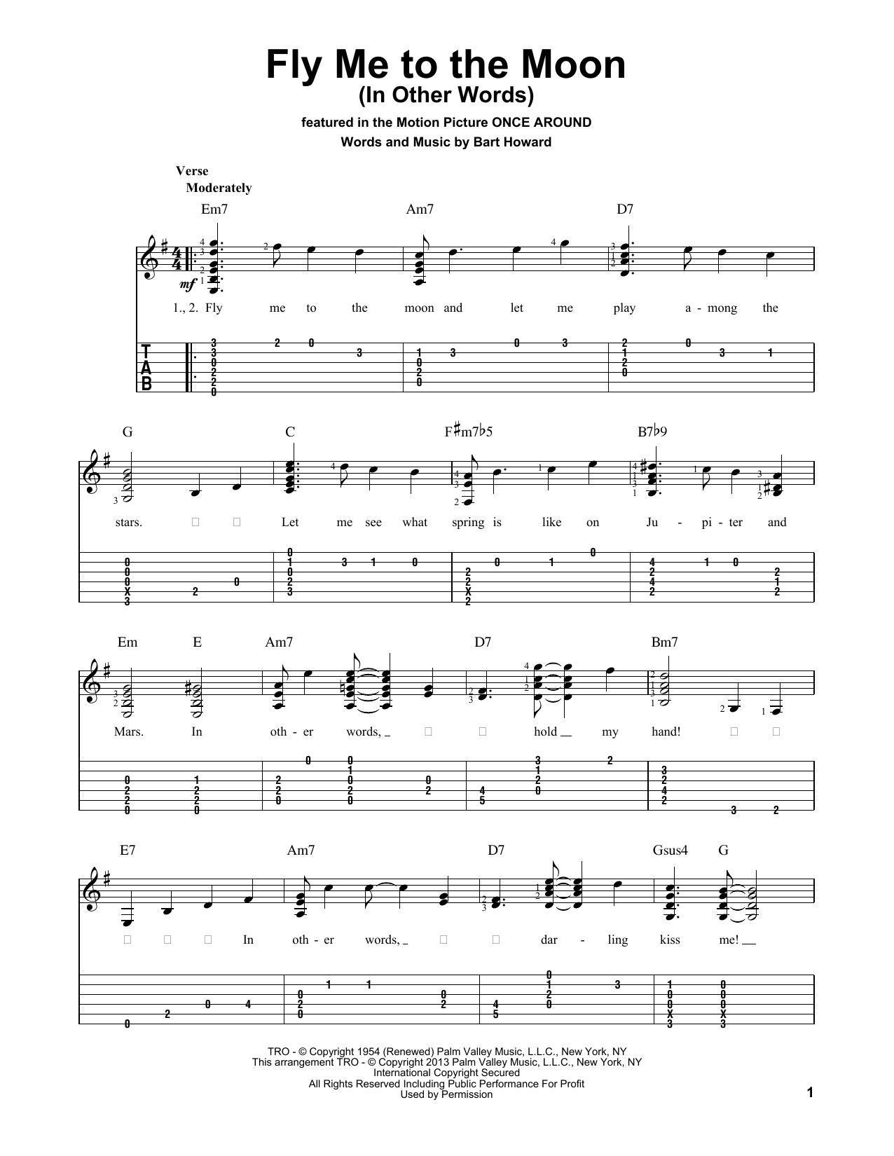 Download Tony Bennett Fly Me To The Moon (In Other Words) Sheet Music and learn how to play Ukulele with strumming patterns PDF digital score in minutes