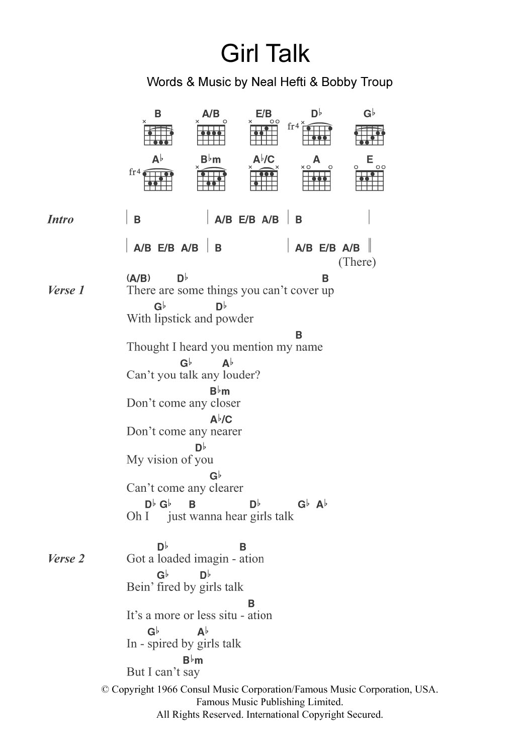 Download Tony Bennett Girl Talk Sheet Music and learn how to play Guitar Chords/Lyrics PDF digital score in minutes