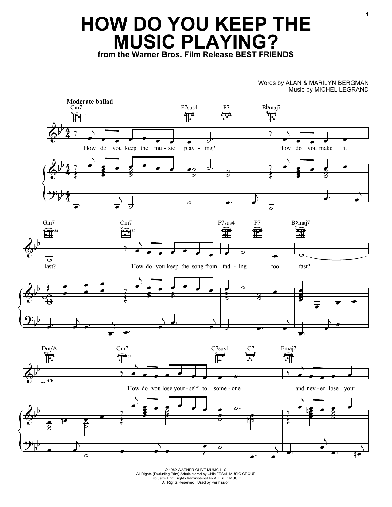 Download Tony Bennett How Do You Keep The Music Playing? (from Best Friends) Sheet Music and learn how to play Piano, Vocal & Guitar Chords (Right-Hand Melody) PDF digital score in minutes