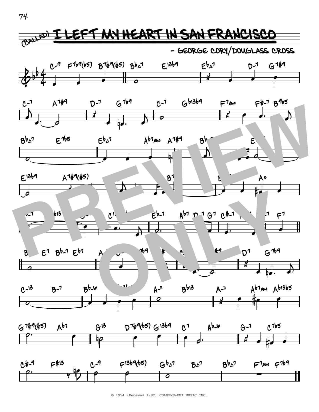 Download Tony Bennett I Left My Heart In San Francisco (arr. David Hazeltine) Sheet Music and learn how to play Real Book – Enhanced Chords PDF digital score in minutes