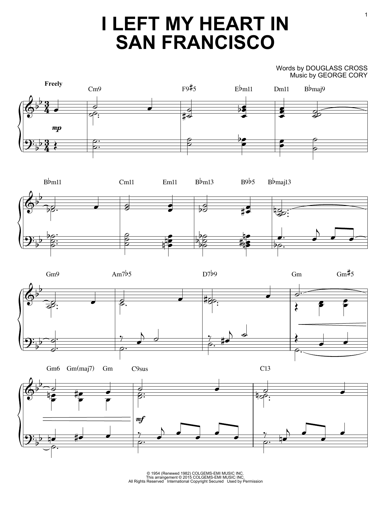 Download Tony Bennett I Left My Heart In San Francisco Sheet Music and learn how to play Piano PDF digital score in minutes