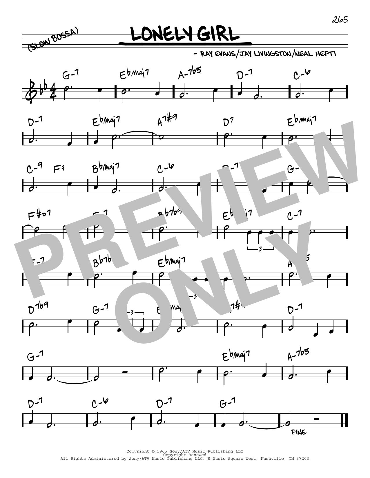 Download Tony Bennett Lonely Girl Sheet Music and learn how to play Real Book – Melody & Chords PDF digital score in minutes