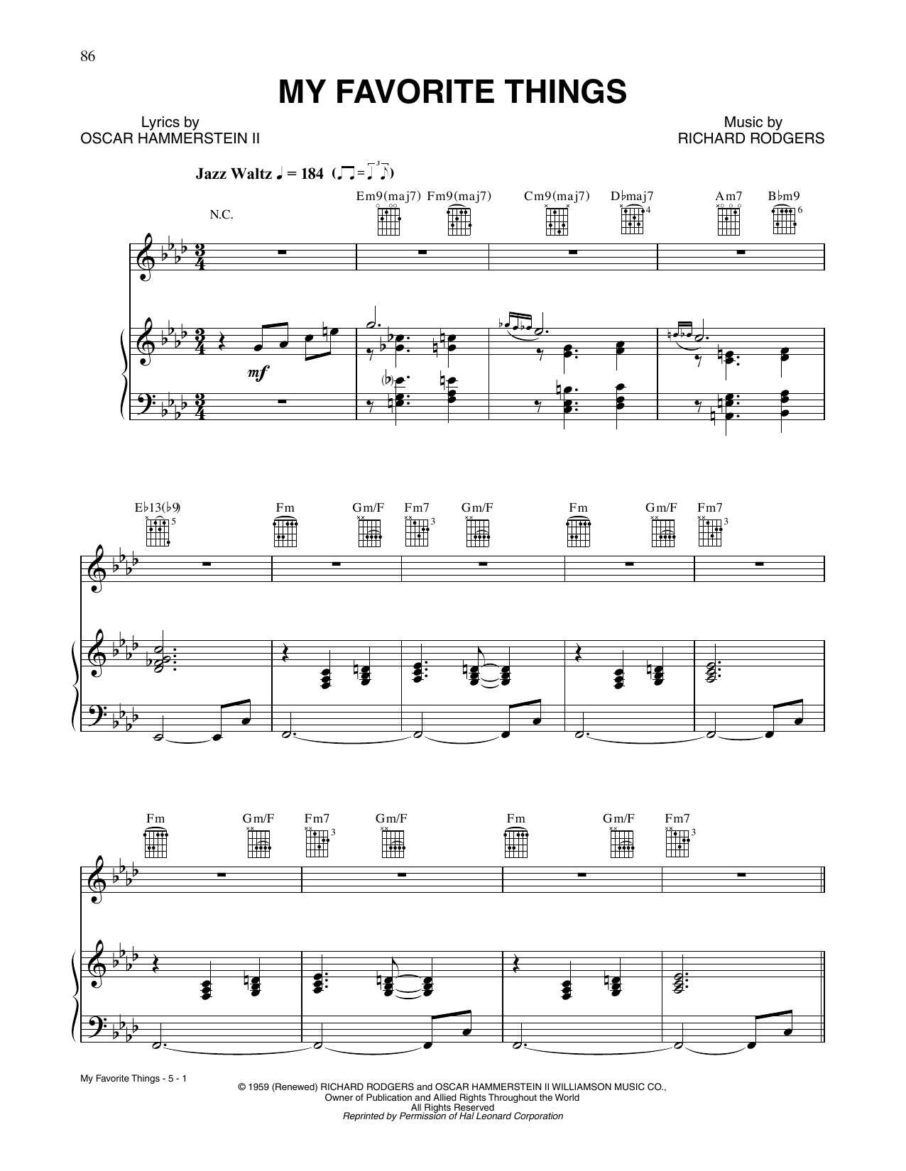 Download Tony Bennett My Favorite Things Sheet Music and learn how to play Piano, Vocal & Guitar Chords (Right-Hand Melody) PDF digital score in minutes