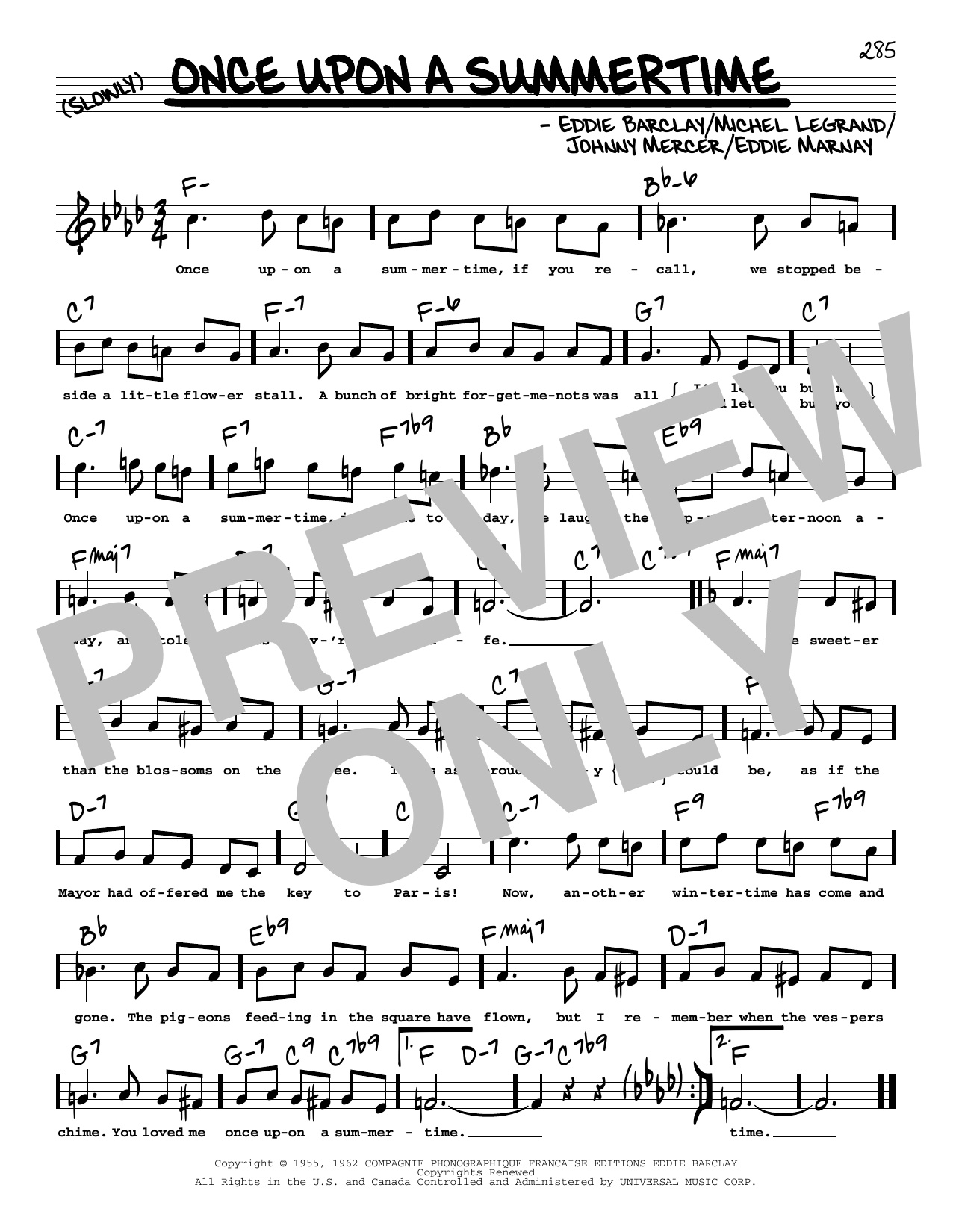 Download Tony Bennett Once Upon A Summertime (High Voice) Sheet Music and learn how to play Real Book – Melody, Lyrics & Chords PDF digital score in minutes