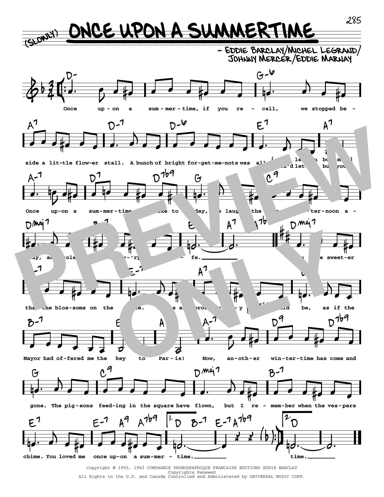 Download Tony Bennett Once Upon A Summertime (Low Voice) Sheet Music and learn how to play Real Book – Melody, Lyrics & Chords PDF digital score in minutes