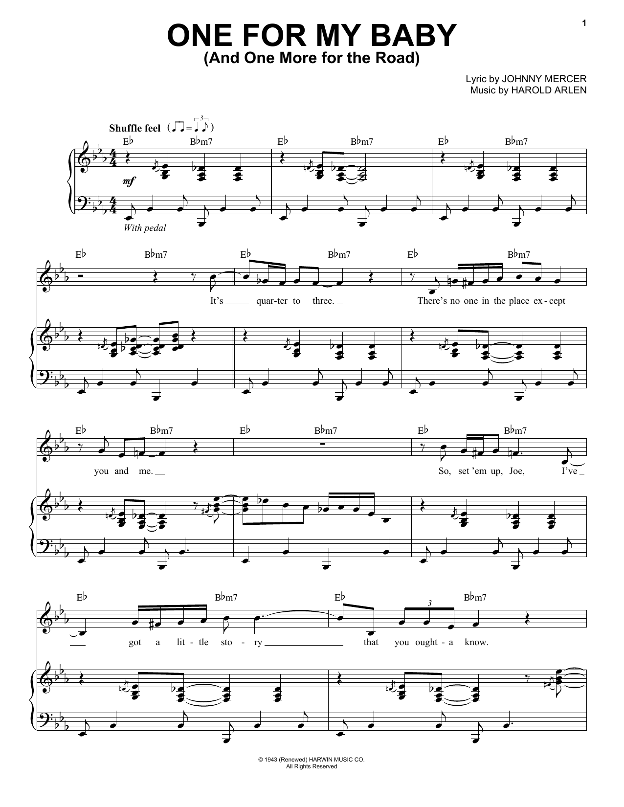 Download Tony Bennett One For My Baby (And One More For The Road) Sheet Music and learn how to play Piano, Vocal & Guitar Chords (Right-Hand Melody) PDF digital score in minutes