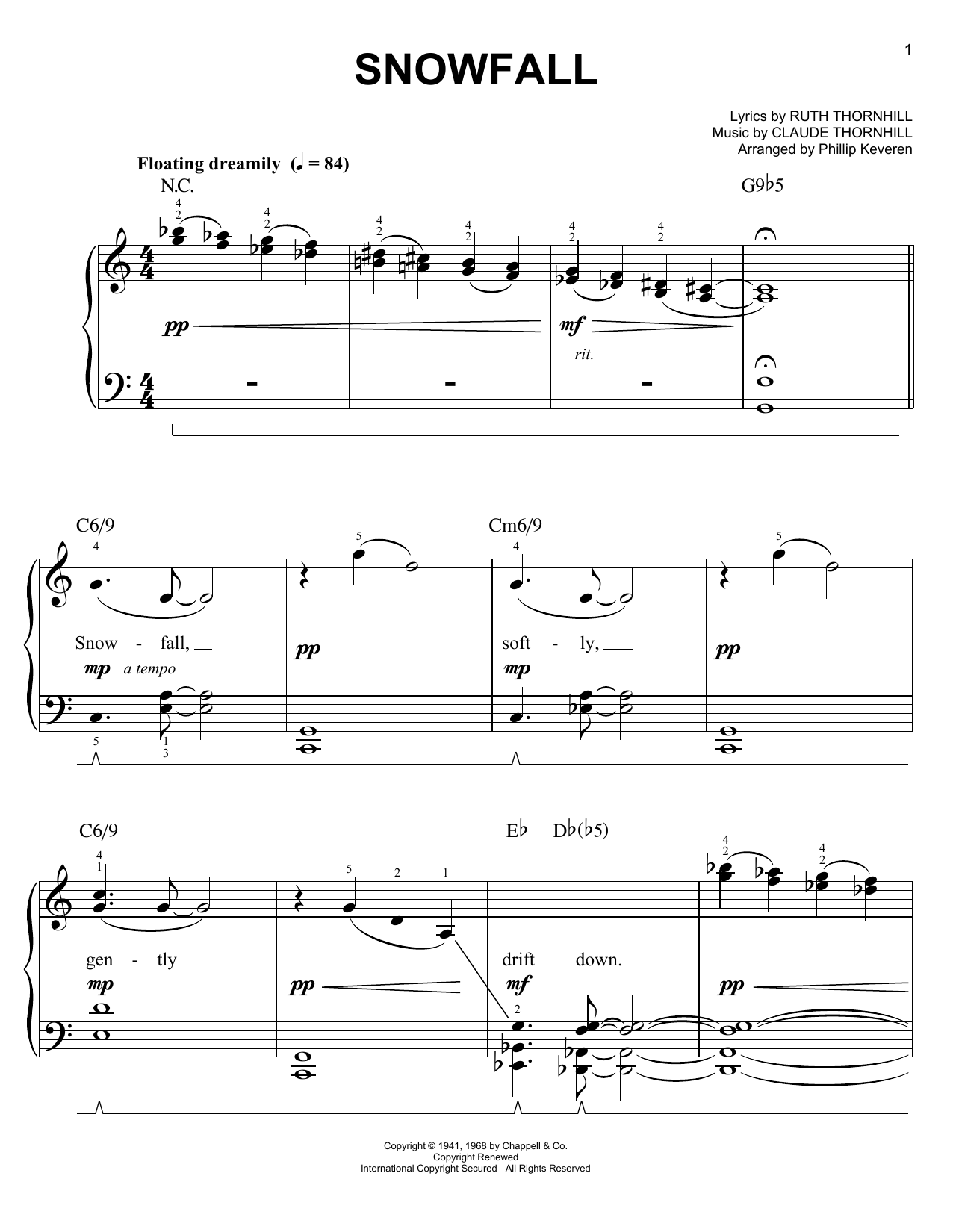 Download Tony Bennett Snowfall Sheet Music and learn how to play Easy Piano PDF digital score in minutes