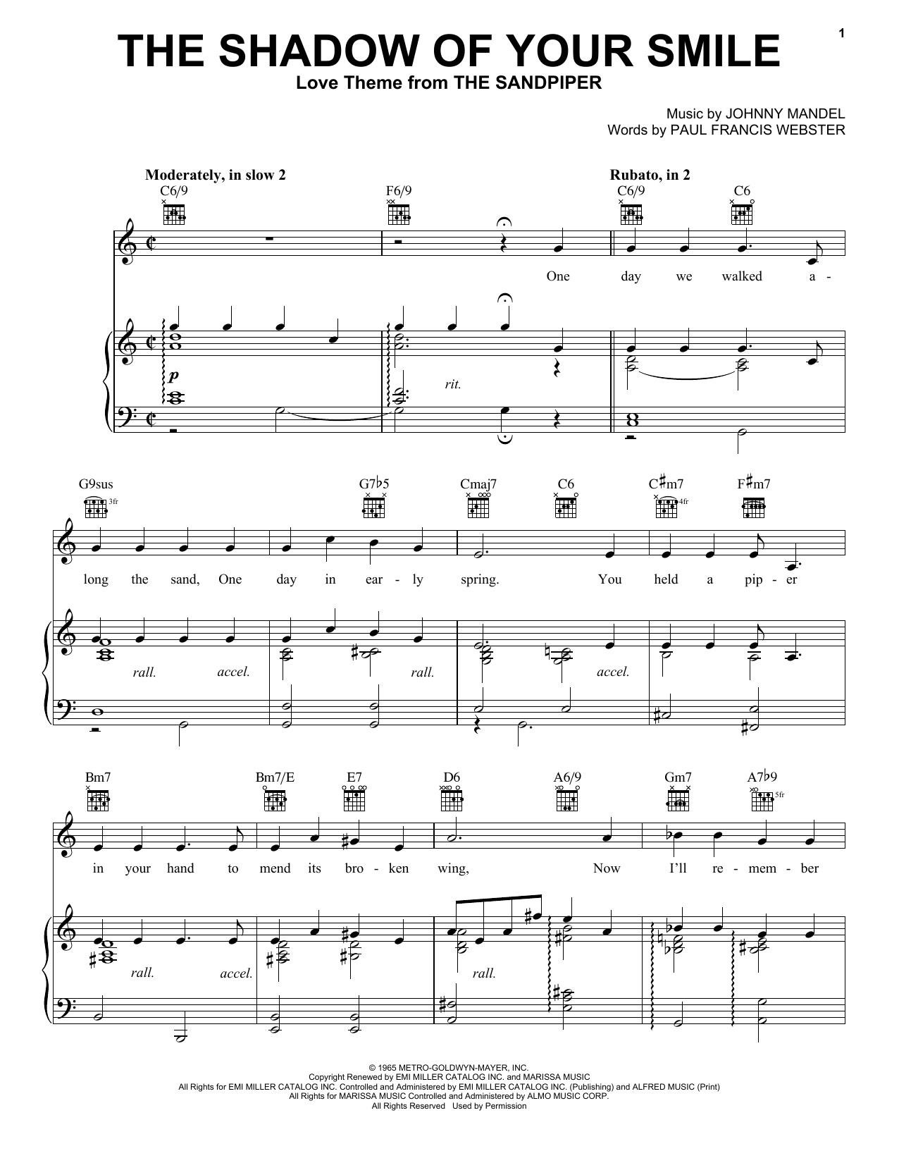 Download Tony Bennett The Shadow Of Your Smile Sheet Music and learn how to play Beginner Piano PDF digital score in minutes