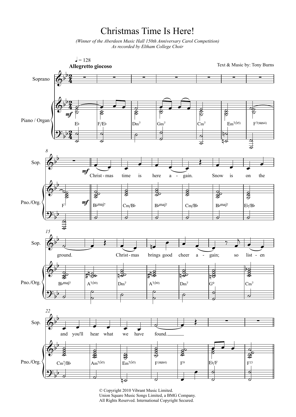 Download Tony Burns Christmas Time Is Here! Sheet Music and learn how to play Unison Choral PDF digital score in minutes