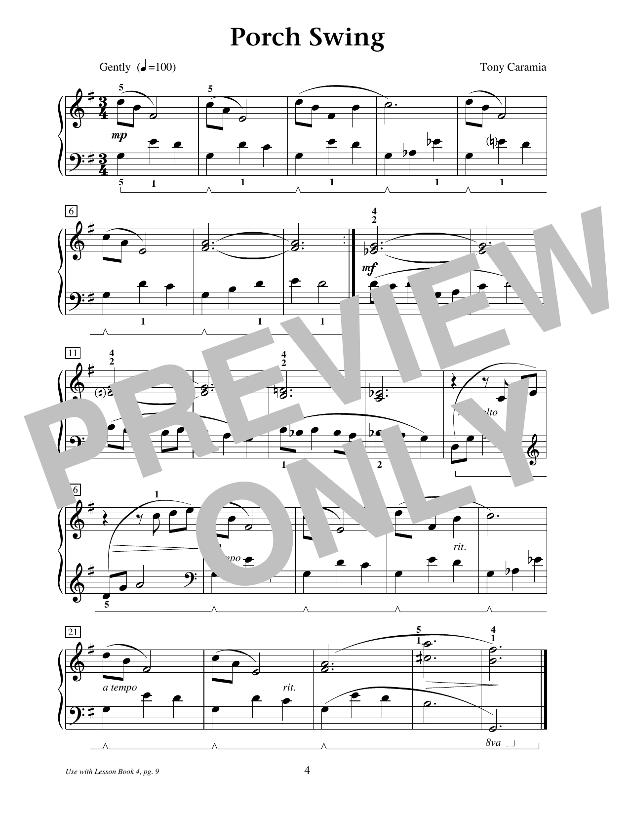 Download Tony Caramia Porch Swing Sheet Music and learn how to play Educational Piano PDF digital score in minutes
