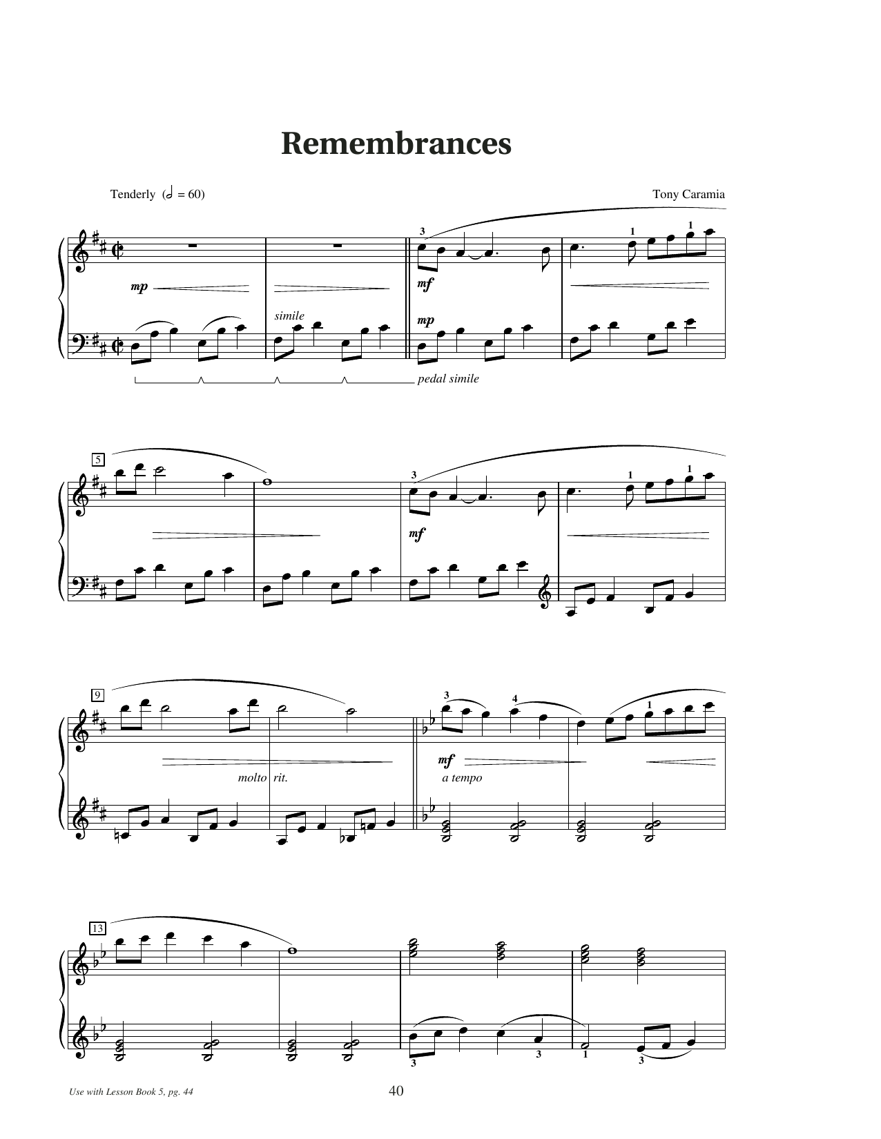 Download Tony Caramia Remembrances Sheet Music and learn how to play Educational Piano PDF digital score in minutes