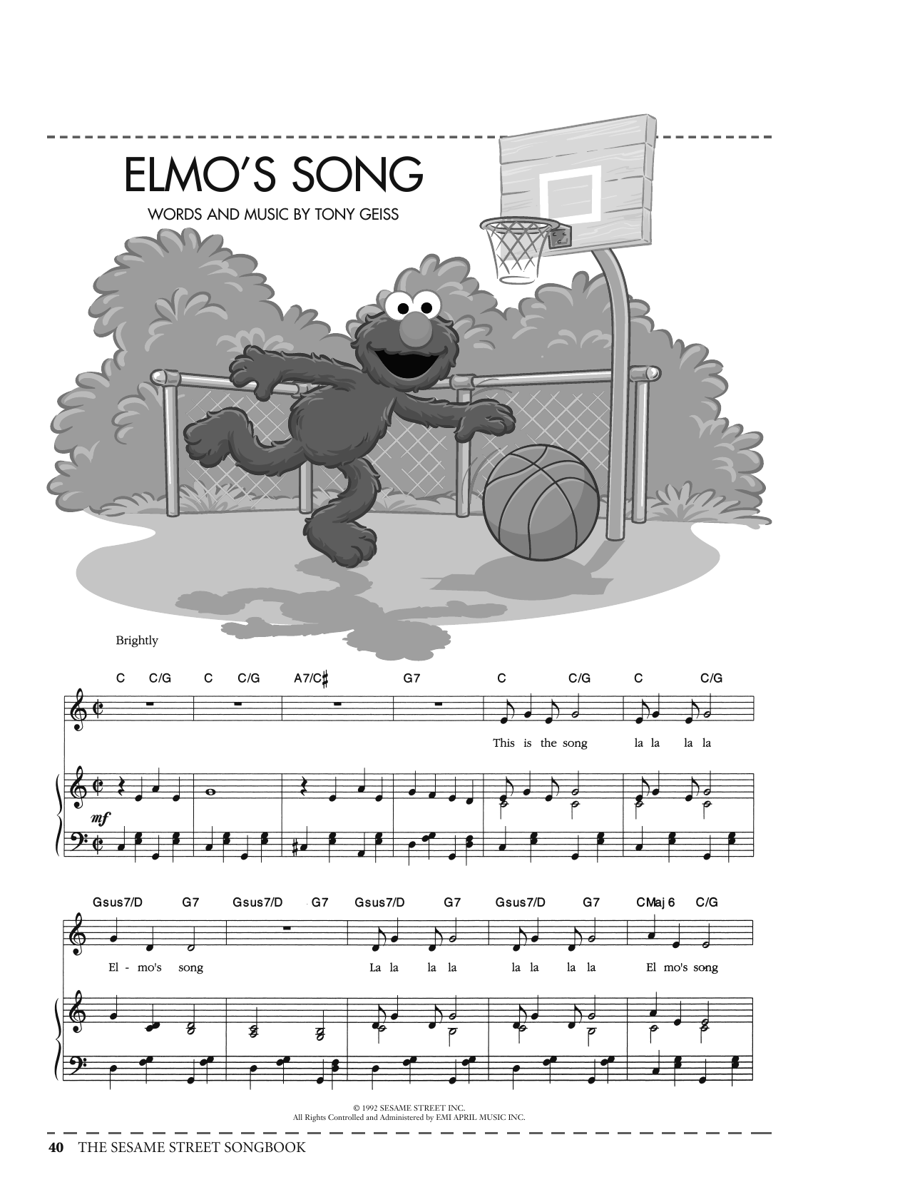 Download Tony Geiss Elmo's Song (from Sesame Street) Sheet Music and learn how to play Piano, Vocal & Guitar Chords (Right-Hand Melody) PDF digital score in minutes