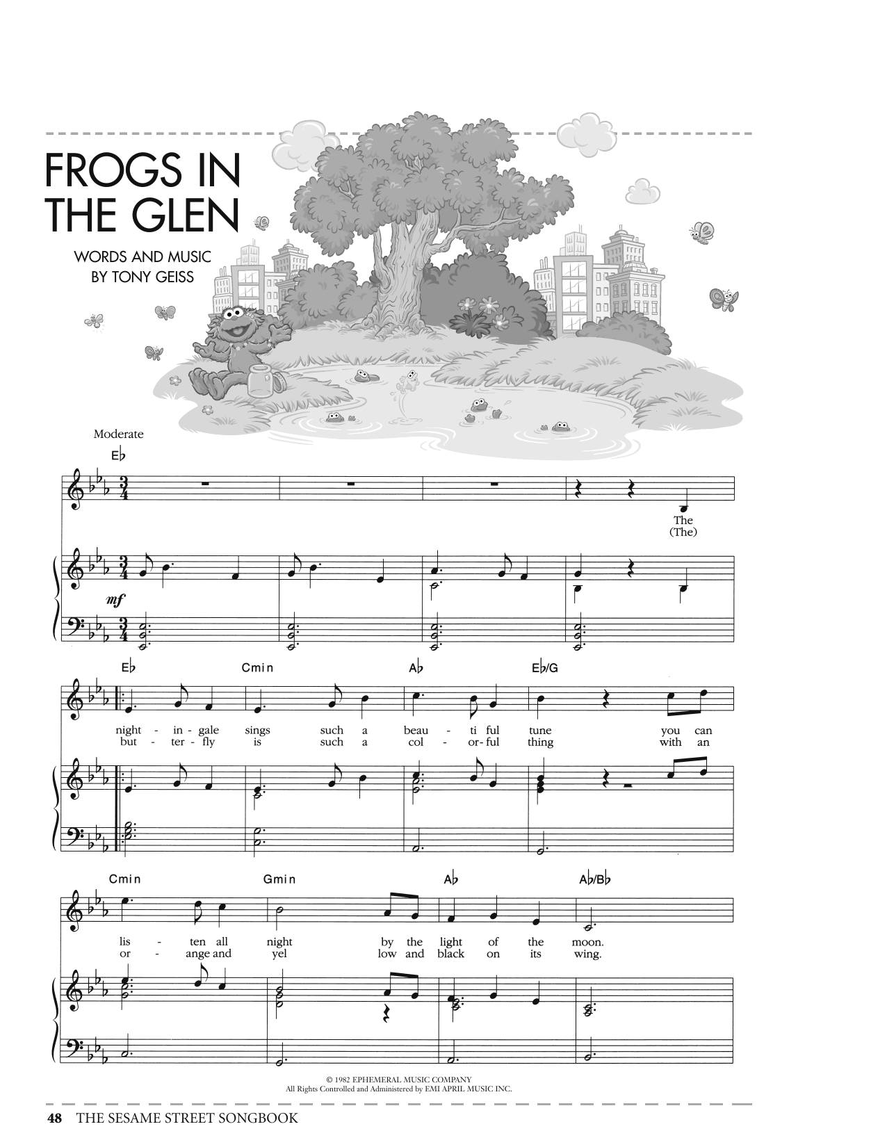 Download Tony Geiss Frogs In The Glen (from Sesame Street) Sheet Music and learn how to play Piano, Vocal & Guitar Chords (Right-Hand Melody) PDF digital score in minutes