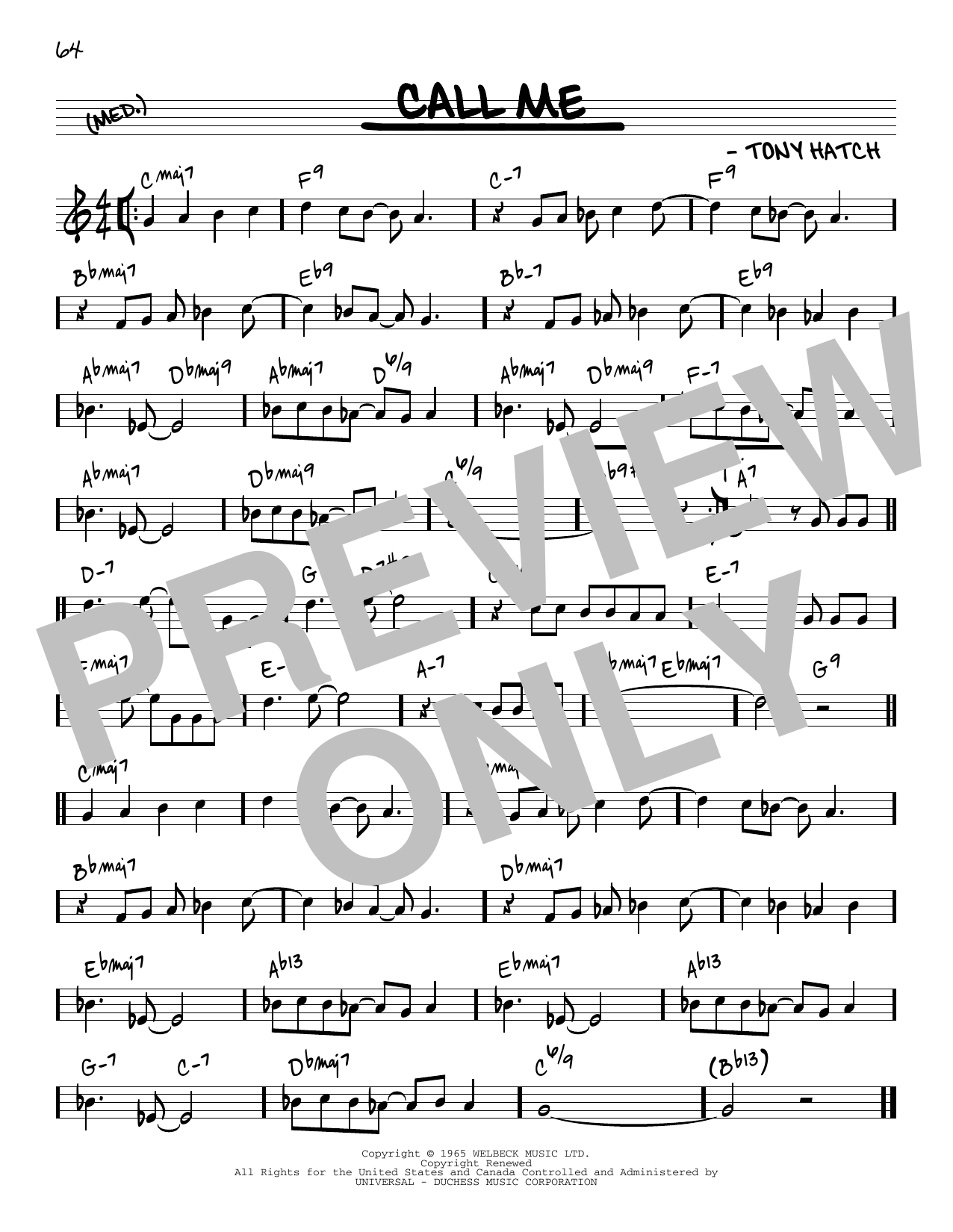 Download Tony Hatch Call Me [Reharmonized version] (arr. Jack Grassel) Sheet Music and learn how to play Real Book – Melody & Chords PDF digital score in minutes