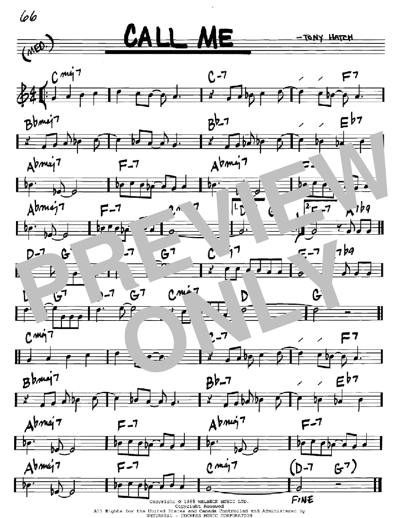 Download Tony Hatch Call Me Sheet Music and learn how to play GTRENS PDF digital score in minutes