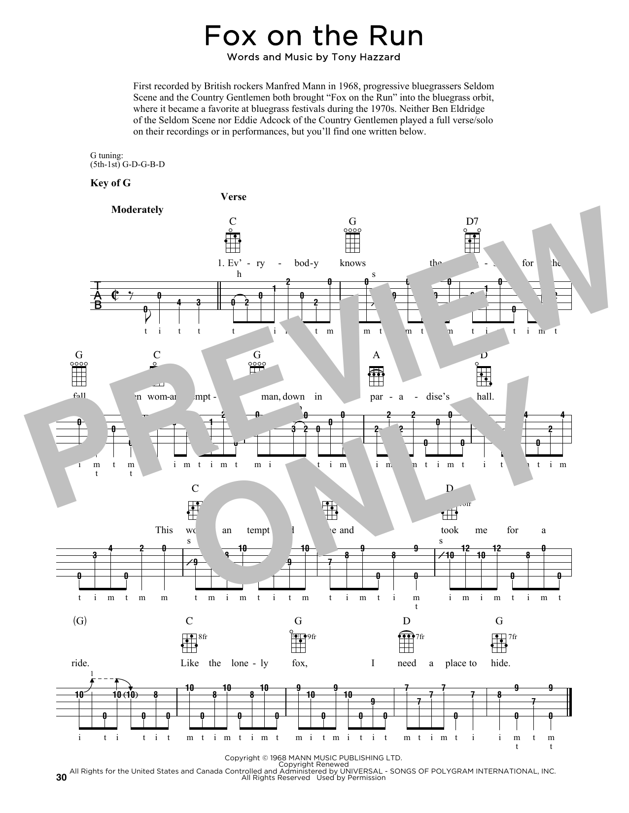 Download Tony Hazzard Fox On The Run (arr. Fred Sokolow) Sheet Music and learn how to play Banjo Tab PDF digital score in minutes