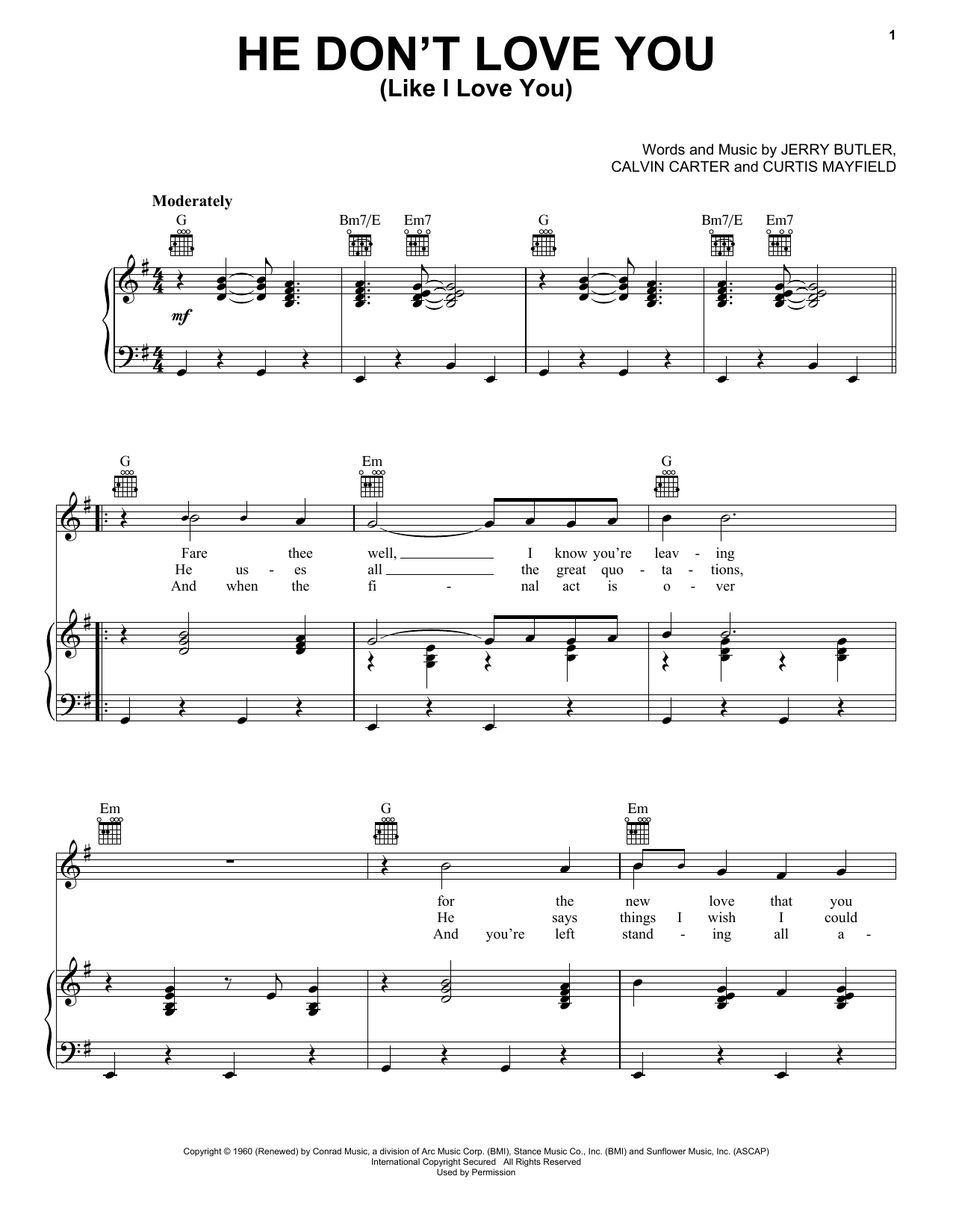 Download Tony Orlando & Dawn He Don't Love You (Like I Love You) Sheet Music and learn how to play Piano, Vocal & Guitar Chords (Right-Hand Melody) PDF digital score in minutes