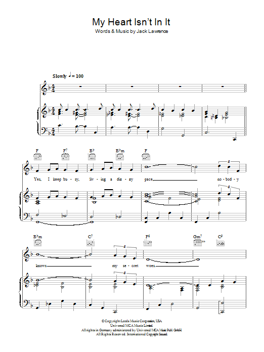 Download Tony Pastor My Heart Isn't In It Sheet Music and learn how to play Piano, Vocal & Guitar (Right-Hand Melody) PDF digital score in minutes