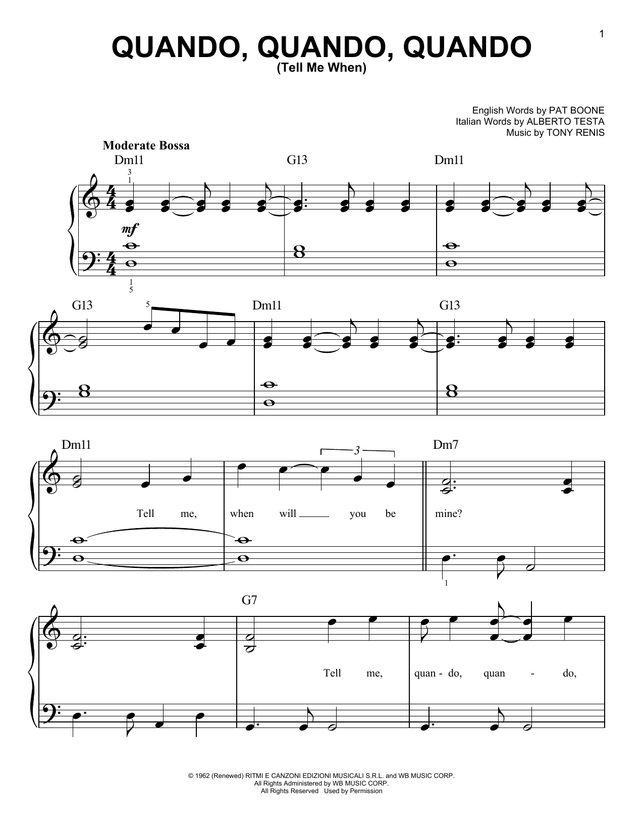 Download Tony Renis Quando, Quando, Quando (Tell Me When) Sheet Music and learn how to play Very Easy Piano PDF digital score in minutes