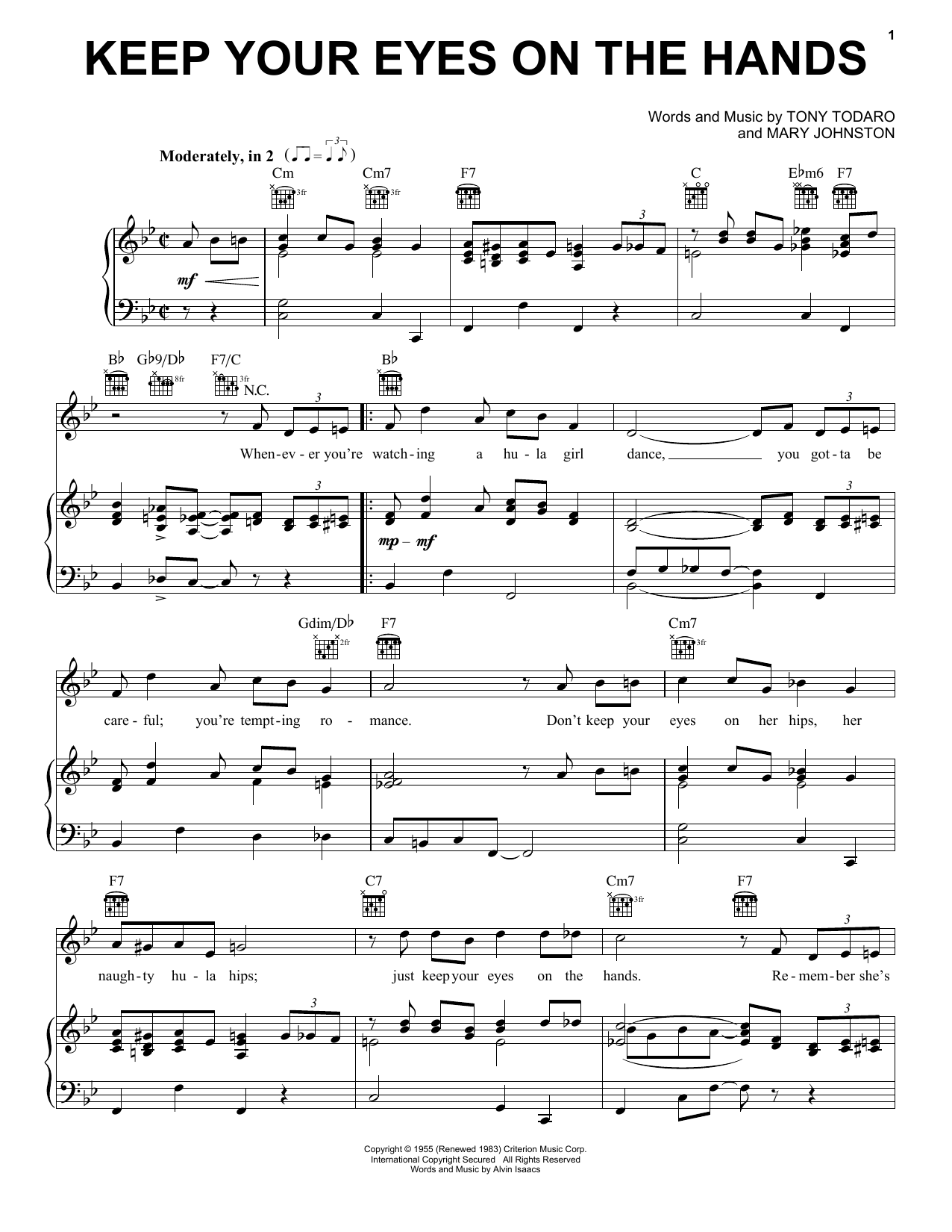 Download Tony Todaro Keep Your Eyes On The Hands Sheet Music and learn how to play Piano, Vocal & Guitar (Right-Hand Melody) PDF digital score in minutes