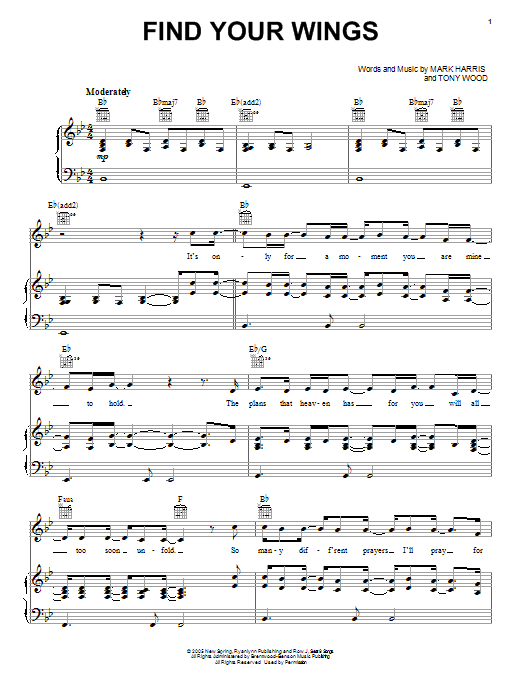 Download Tony Wood Find Your Wings Sheet Music and learn how to play Piano, Vocal & Guitar (Right-Hand Melody) PDF digital score in minutes