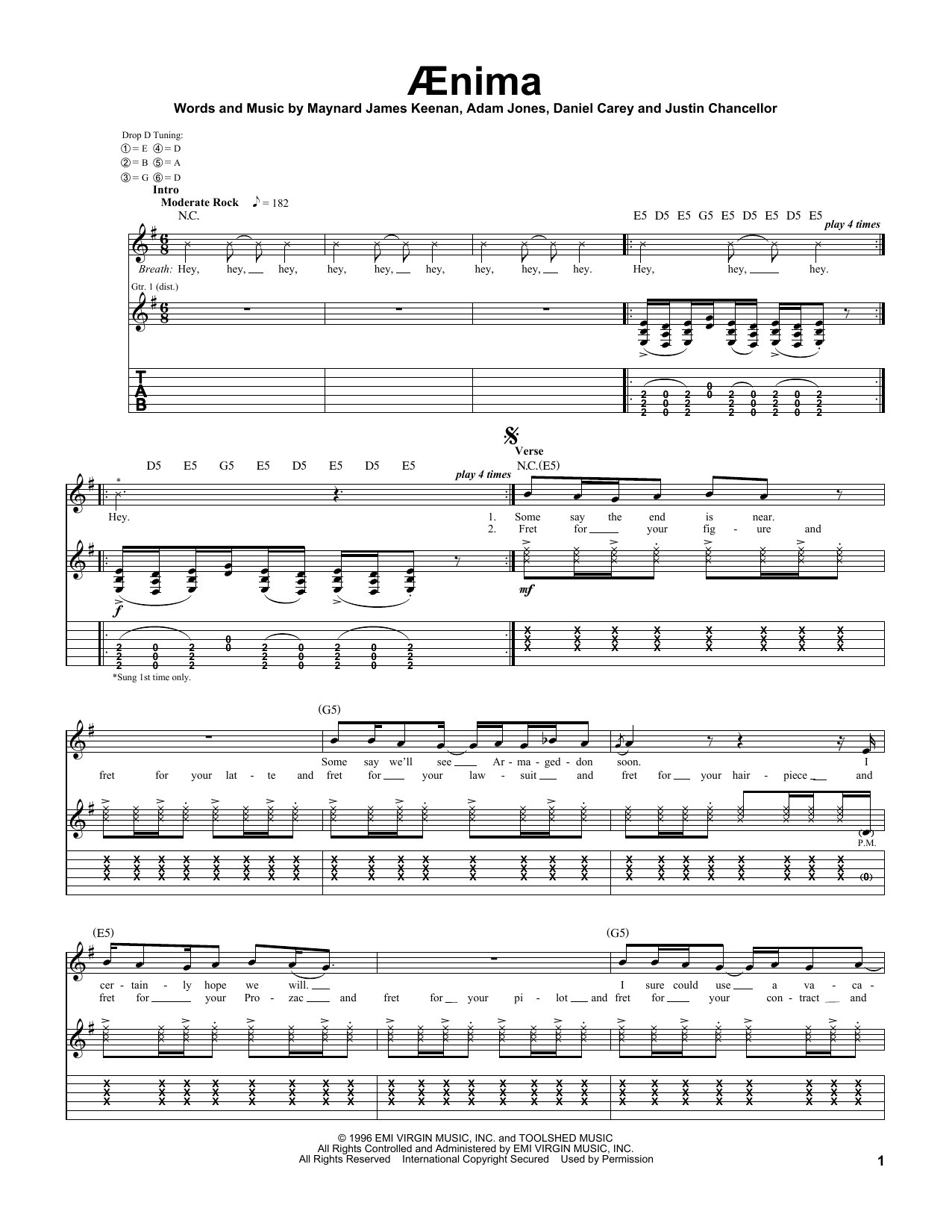 Download Tool Aenema Sheet Music and learn how to play Guitar Tab PDF digital score in minutes