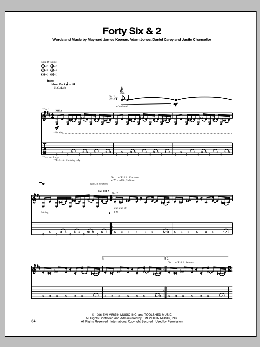 Download Tool Forty Six & 2 Sheet Music and learn how to play Guitar Tab PDF digital score in minutes