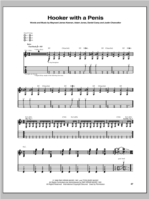 Download Tool Hooker With A Penis Sheet Music and learn how to play Guitar Tab PDF digital score in minutes
