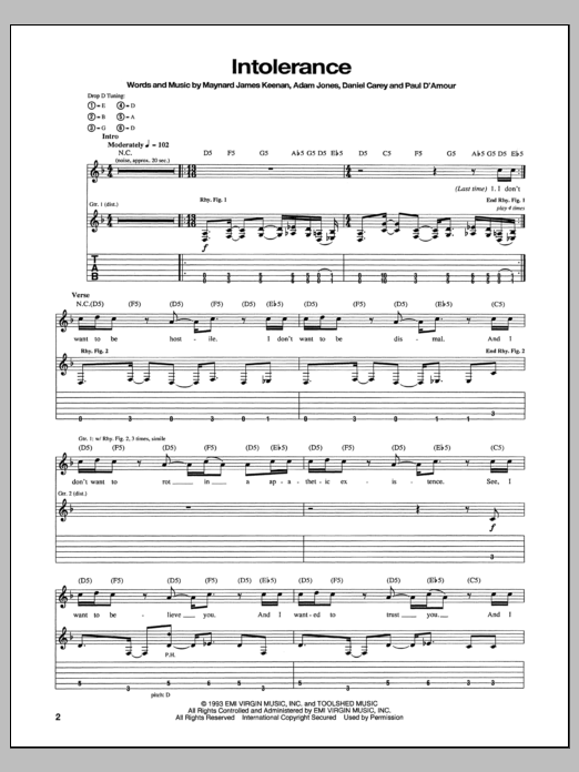 Download Tool Intolerance Sheet Music and learn how to play Guitar Tab PDF digital score in minutes