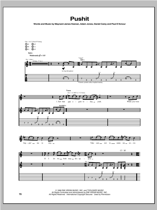 Download Tool Pushit Sheet Music and learn how to play Guitar Tab PDF digital score in minutes