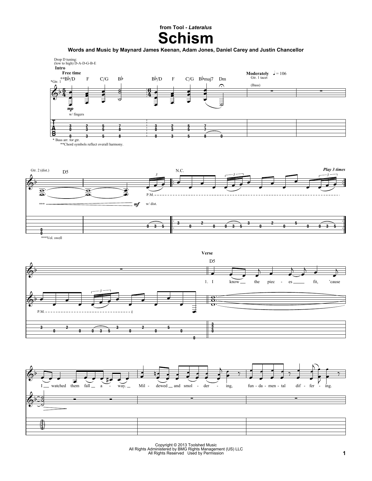 Download Tool Schism Sheet Music and learn how to play Bass Guitar Tab PDF digital score in minutes