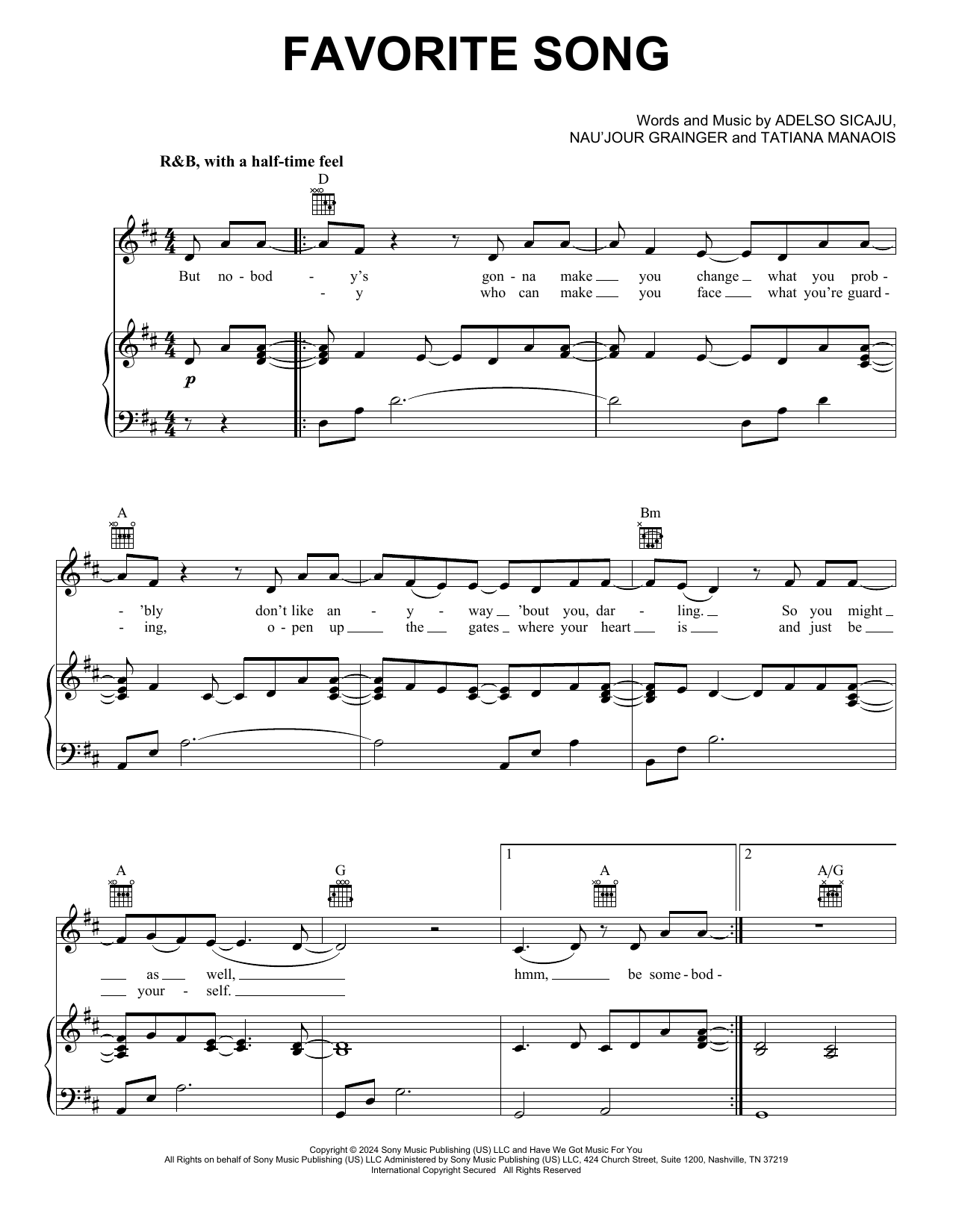 Download Toosii Favorite Song Sheet Music and learn how to play Piano, Vocal & Guitar Chords (Right-Hand Melody) PDF digital score in minutes