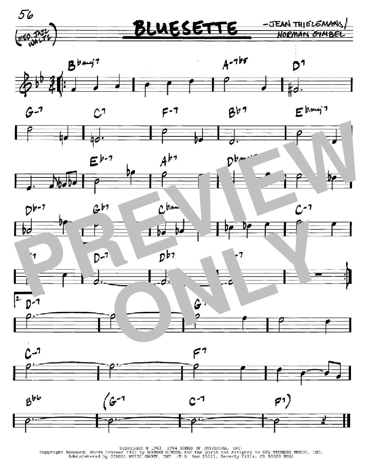 Download Norman Gimbel Bluesette Sheet Music and learn how to play Real Book - Melody & Chords - Bass Clef Instruments PDF digital score in minutes