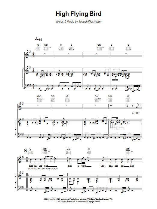 Download Toploader High Flying Bird Sheet Music and learn how to play Piano, Vocal & Guitar PDF digital score in minutes