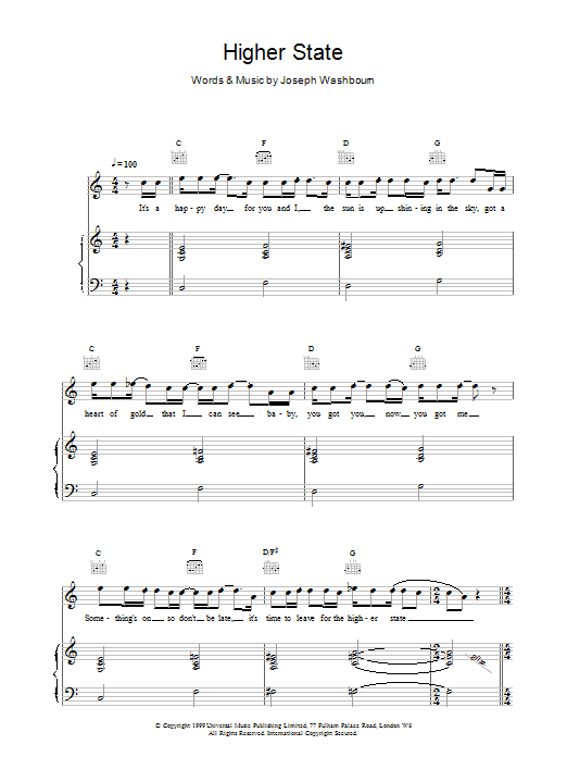 Download Toploader Higher State Sheet Music and learn how to play Piano, Vocal & Guitar PDF digital score in minutes