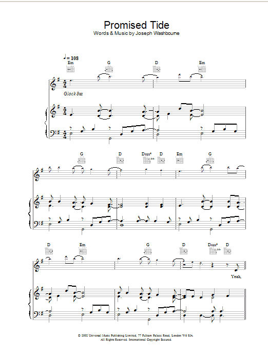 Download Toploader Promised Tide Sheet Music and learn how to play Piano, Vocal & Guitar PDF digital score in minutes