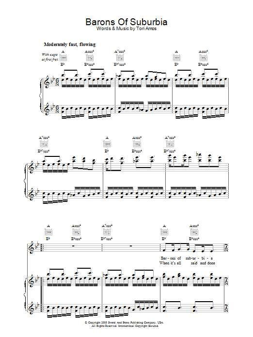 Download Tori Amos Barons Of Suburbia Sheet Music and learn how to play Piano, Vocal & Guitar PDF digital score in minutes