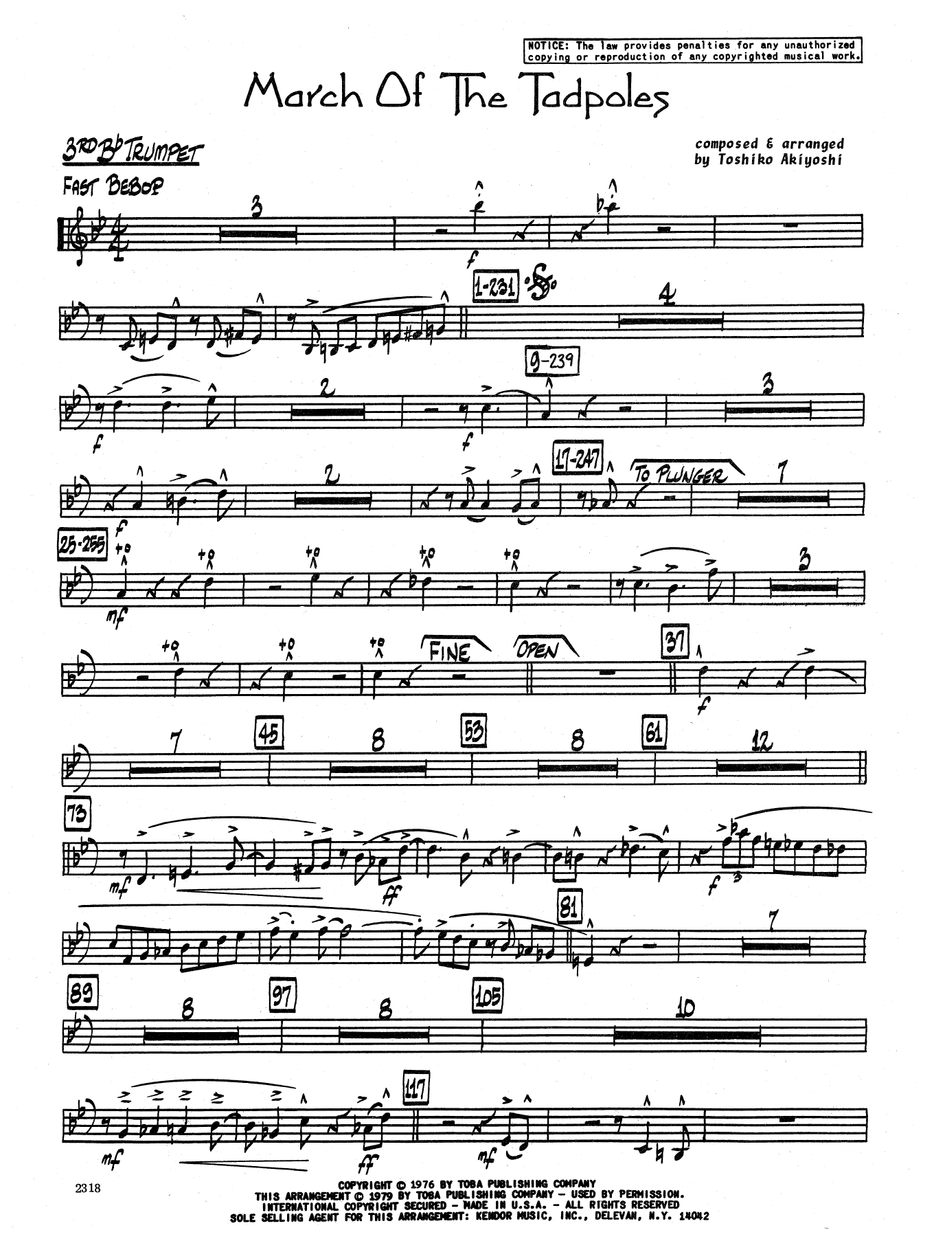 Toshiko Akiyoshi March Of The Tadpoles 3rd Bb Trumpet Sheet Music toshiko-akiyoshi-march-of-the-tadpoles-3rd-bb-trumpet-sheet-music
