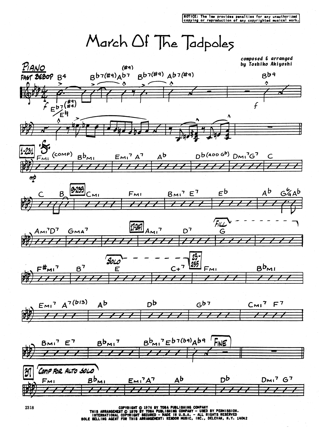 Toshiko Akiyoshi March Of The Tadpoles Piano Sheet Music Notes Toshiko Akiyoshi March Of The Tadpoles Piano Sheet Music Notes