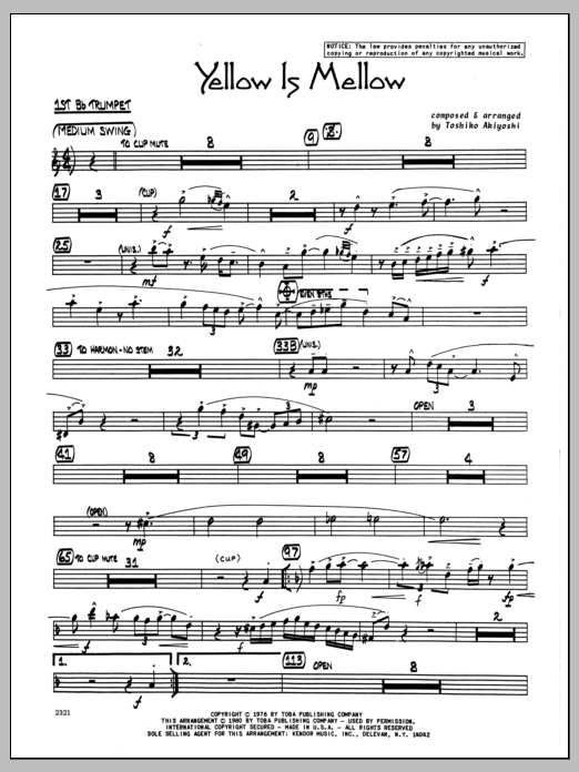 Toshiko Akiyoshi Yellow Is Mellow 1st Bb Trumpet Sheet Music Notes toshiko-akiyoshi-yellow-is-mellow-1st-bb-trumpet-sheet-music-notes