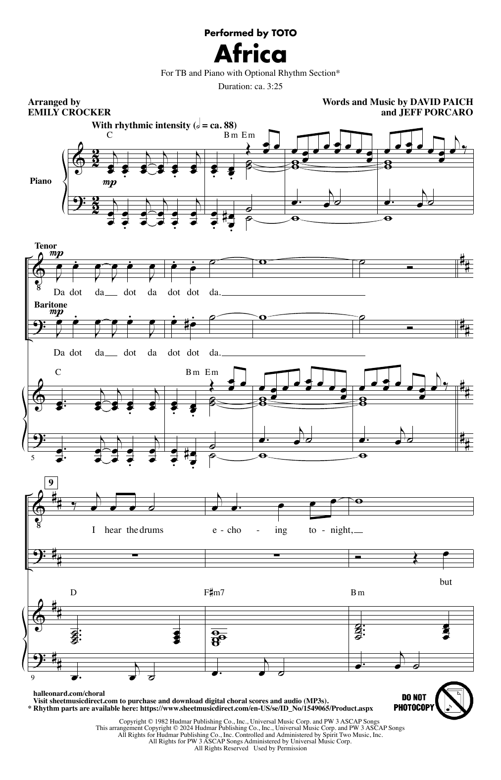 Download Toto Africa (arr. Emily Crocker) Sheet Music and learn how to play TB Choir PDF digital score in minutes