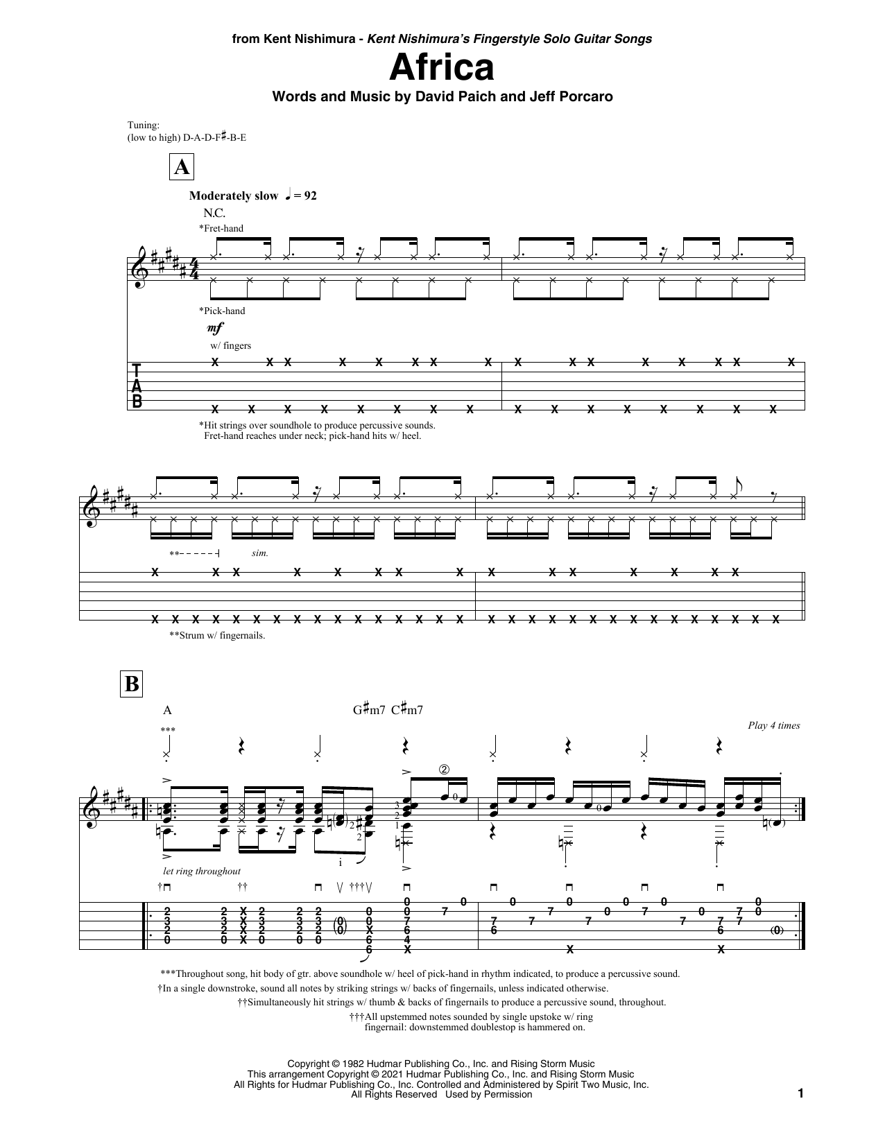 Download Toto Africa (arr. Kent Nishimura) Sheet Music and learn how to play Solo Guitar PDF digital score in minutes