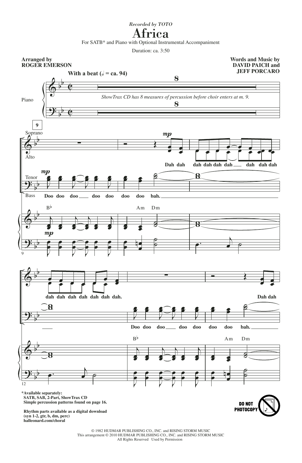 Download Roger Emerson Africa Sheet Music and learn how to play 2-Part Choir PDF digital score in minutes