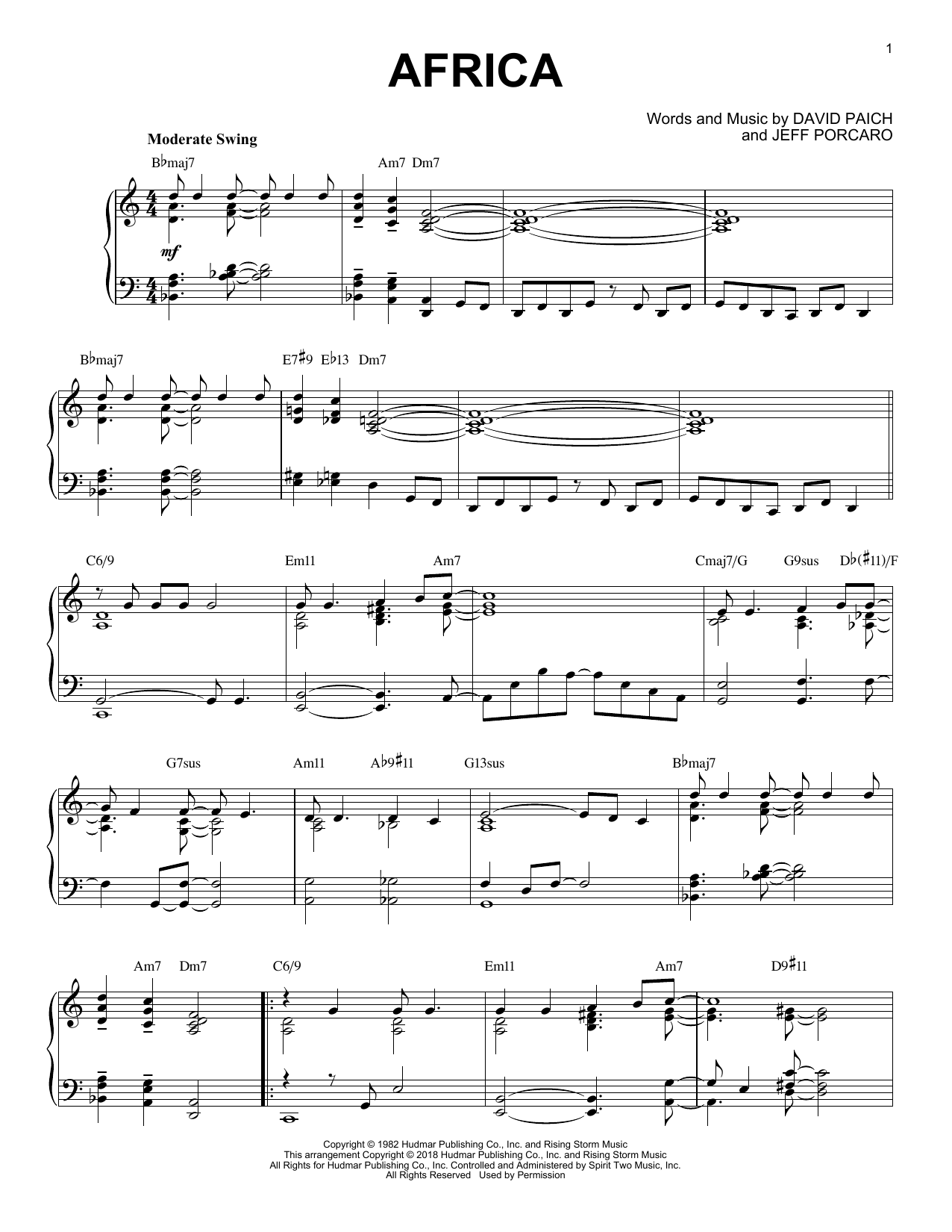 Download Toto Africa [Jazz version] Sheet Music and learn how to play Piano Solo PDF digital score in minutes