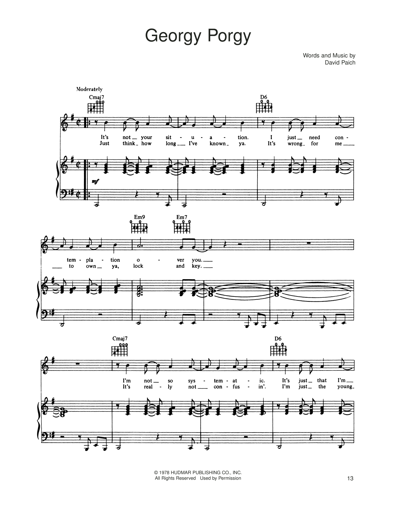 Download Toto Georgy Porgy Sheet Music and learn how to play Piano, Vocal & Guitar Chords (Right-Hand Melody) PDF digital score in minutes