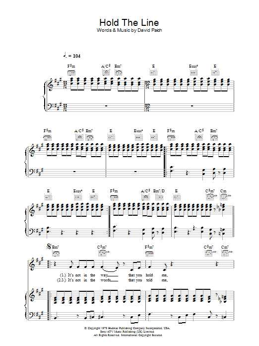Download Toto Hold The Line Sheet Music and learn how to play Easy Guitar PDF digital score in minutes
