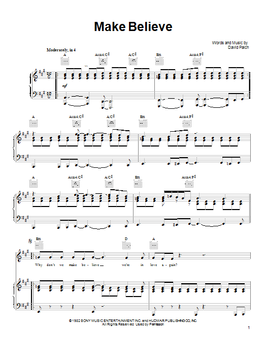 Download Toto Make Believe Sheet Music and learn how to play Piano, Vocal & Guitar (Right-Hand Melody) PDF digital score in minutes