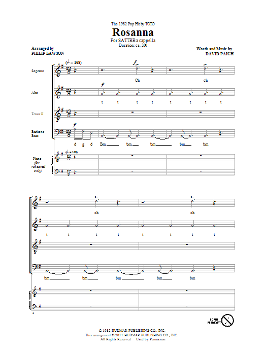 Download Philip Lawson Rosanna Sheet Music and learn how to play SATB PDF digital score in minutes